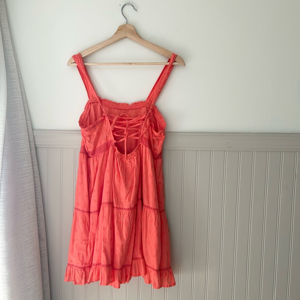 American Eagle Outfitters Medium Vibrant Coral Babydoll Cotton Dress - Picture 4 of 4